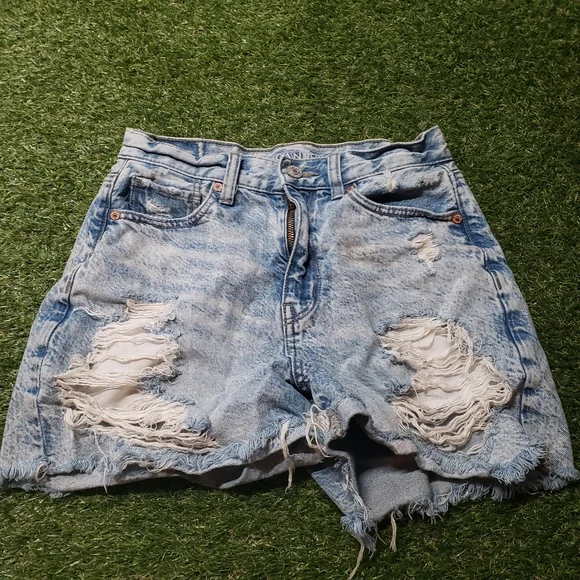 American and Eagle Denim Blue Mom Short size 0 distressed 4858 - Picture 2 of 11